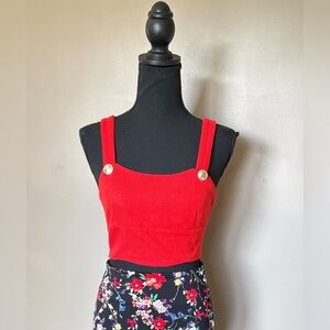 MAEVE Anthropologie red coral summer crop top smocked back square neck NWOT sz 0